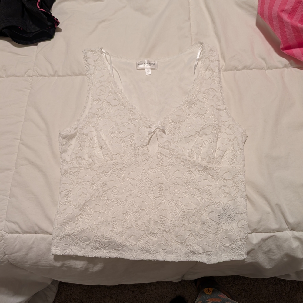 One Clothing Ivory Lace V-Neck Top
